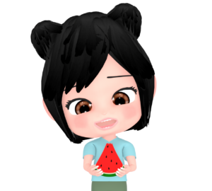 スイカを食べる女の子のイラスト