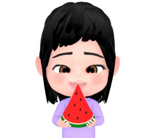 スイカを食べる女性のイラスト
