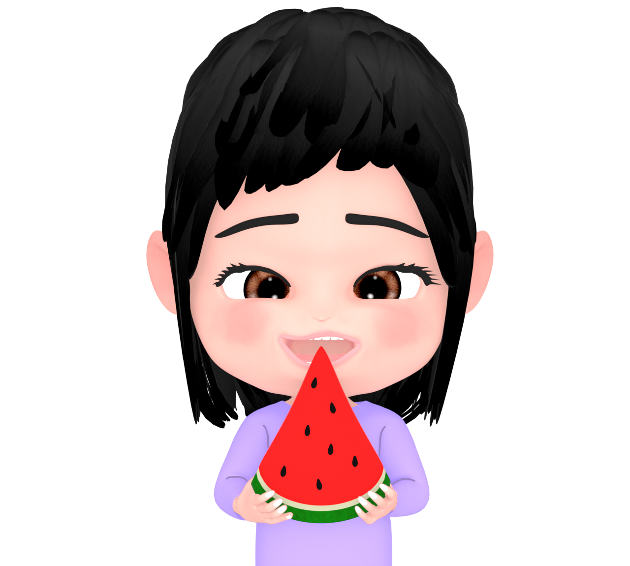 スイカを食べる女性のイラスト