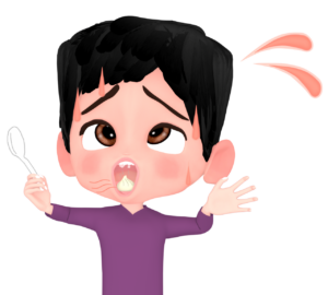 小籠包で火傷する人のイラスト