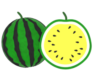 黄色スイカの断面のイラスト