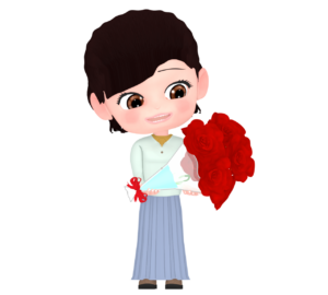 花束を貰う女性のイラスト
