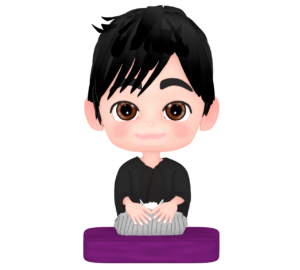 座布団に座る着物を着た男性のイラスト