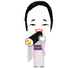 恵方巻きを食べるおかめのイラスト