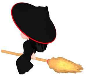 空を飛ぶ魔法使いの後ろ姿のイラスト