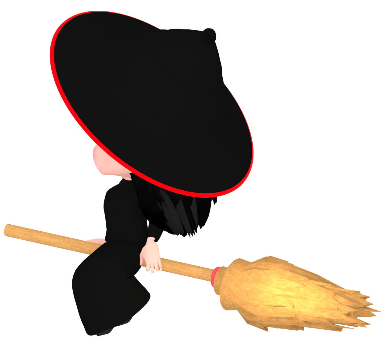 空を飛ぶ魔法使いの後ろ姿のイラスト