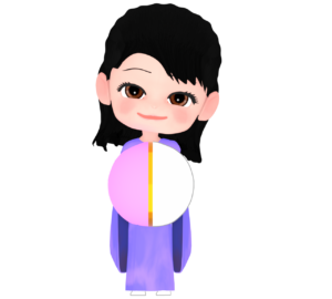 福玉と着物姿の女性のイラスト