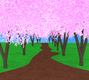 満開の桜が咲く道のイラスト
