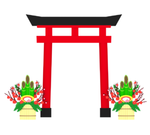 門松が置かれた鳥居のイラスト