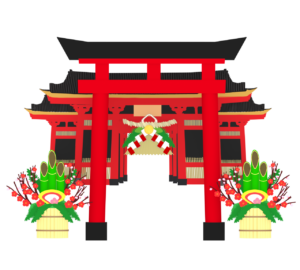 門松と鳥居と神社のイラスト