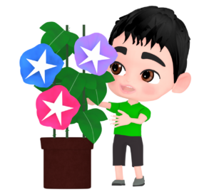 アサガオを育てる子供のイラスト