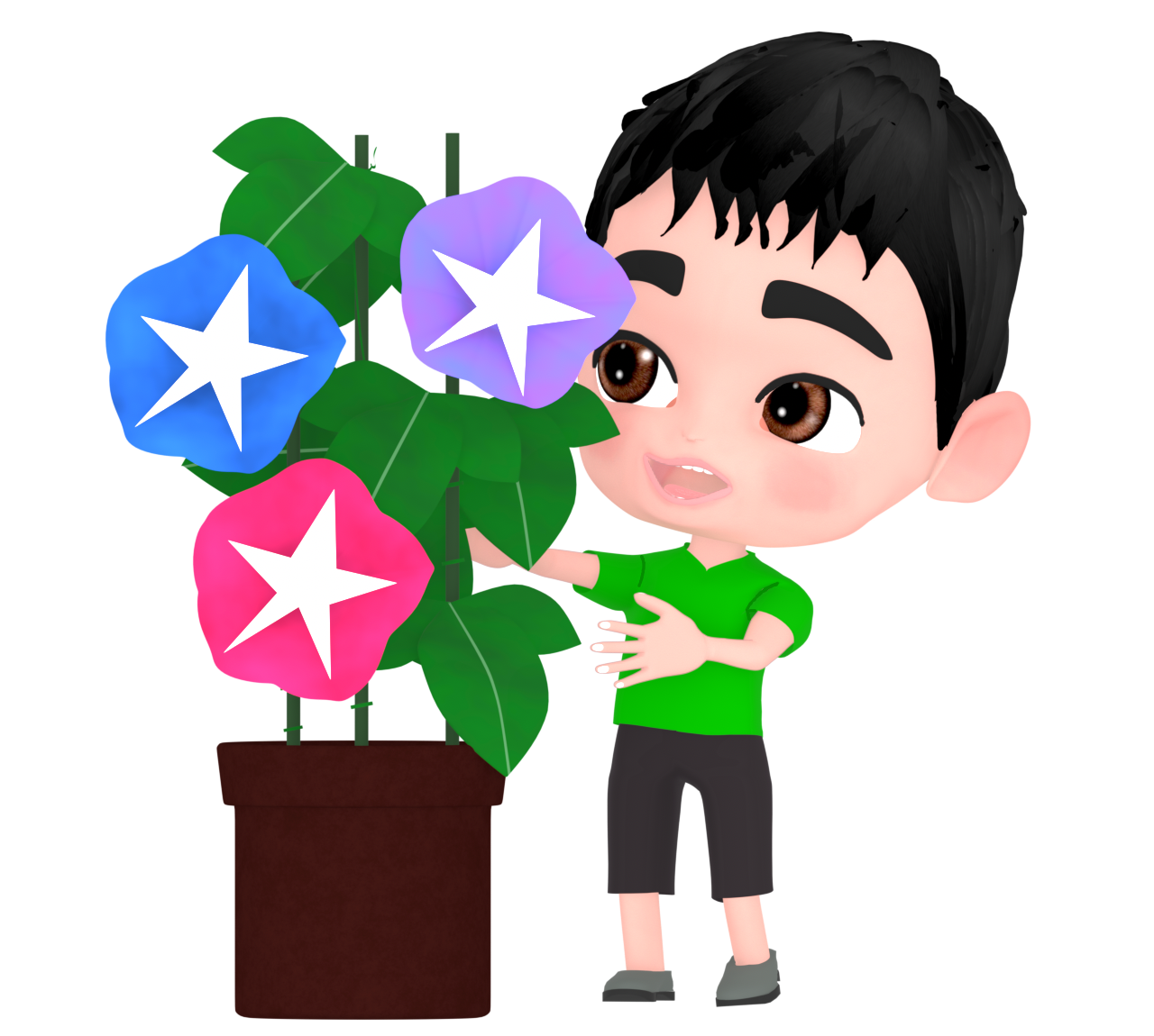アサガオを育てる子供のイラスト
