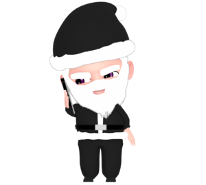 スマホで電話をするブラックサンタクロースのイラスト