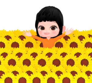 ひまわり畑の女性のイラスト