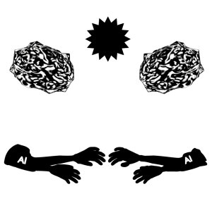 AIとAIで喧嘩をするシルエット