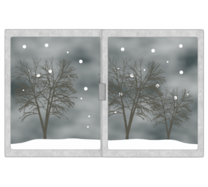 窓から眺める雪景色のイラスト