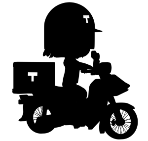 郵便配達をする人のシルエット