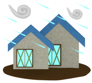 窓ガラスに養生テープを貼る台風対策のイラスト