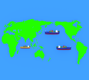 世界を移動する貿易船のイラスト