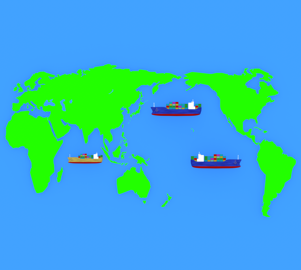 世界を移動する貿易船のイラスト