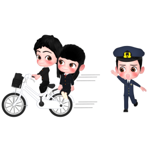 自転車の二人乗りを注意する警察官のイラスト