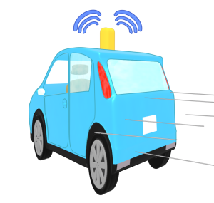 斜め後ろから見る無人自動運転のイラスト