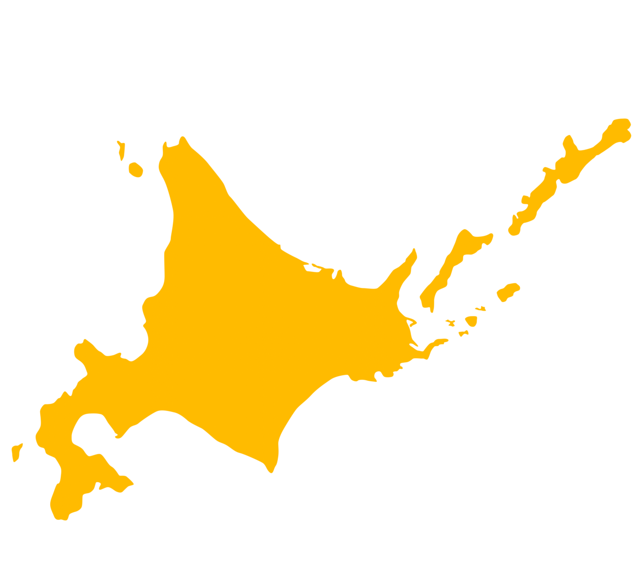北海道 地図のイラスト（黄色）