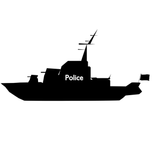 警察の船のシルエット