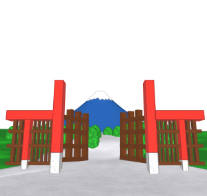 山開きをする富士山の関所のイラスト