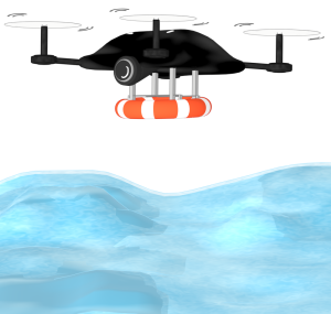 水難事故で浮き輪を運ぶドローンのイラスト