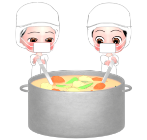 大きな鍋で給食を作る調理員のイラスト
