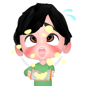 お菓子が袋から飛び散るイラスト