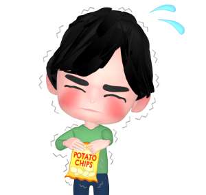お菓子の袋が開かないイラスト