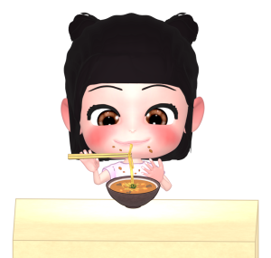 カレーうどんを食べる子供のイラスト