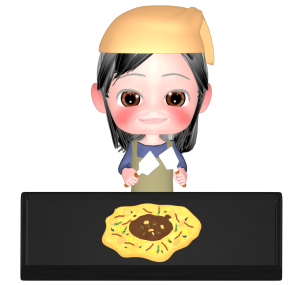 もんじゃ焼きを作る店員のイラスト