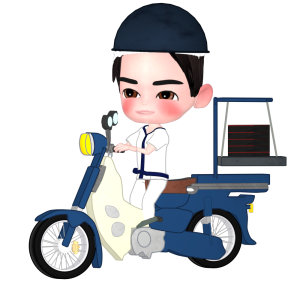 バイクで蕎麦を出前するイラスト