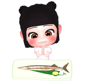 秋刀魚を食べる女の子のイラスト