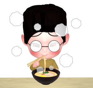 ラーメンで眼鏡が曇るイラスト