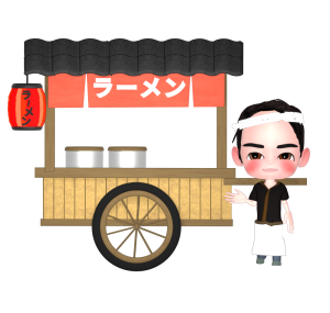 ラーメン屋の屋台と店員のイラスト
