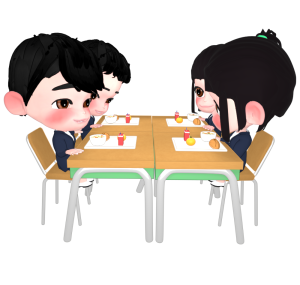 給食を食べる児童のイラスト