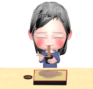 そばを食べるおばあちゃんのイラスト