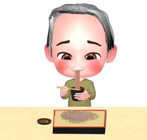 蕎麦を食べるおじいちゃんのイラスト