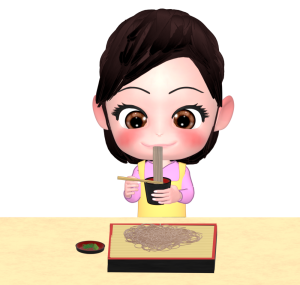 蕎麦を食べる女の子のイラスト