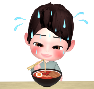 激辛ラーメンを食べる人のイラスト