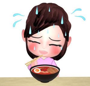 辛いラーメンを食べる人のイラスト
