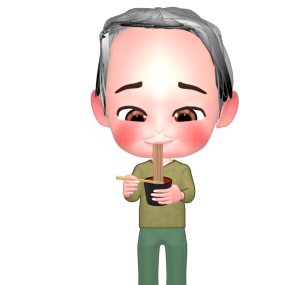 立ち食い蕎麦を食べるおじいちゃんのイラスト