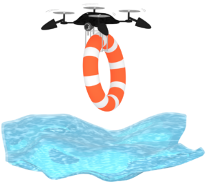 水難事故で浮き輪を運ぶドローンのイラスト