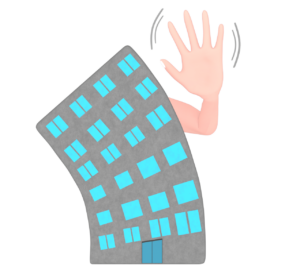 手を振るビルのイラスト