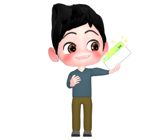 通帳を見て喜ぶ男性のイラスト
