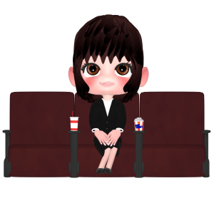 仕事終わりに映画を見るOLのイラスト